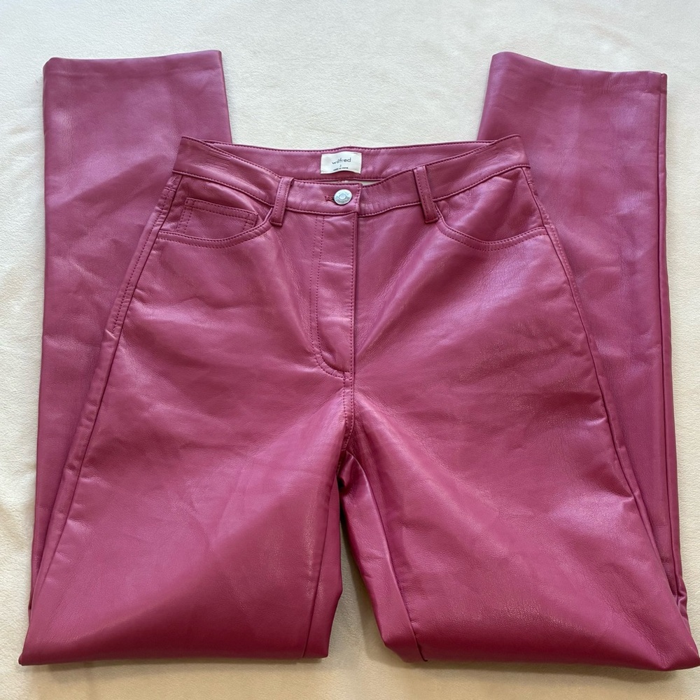 Wilfred Aritzia High Rise Melina Pink Straight Leg Pants Faux Leather Size 2